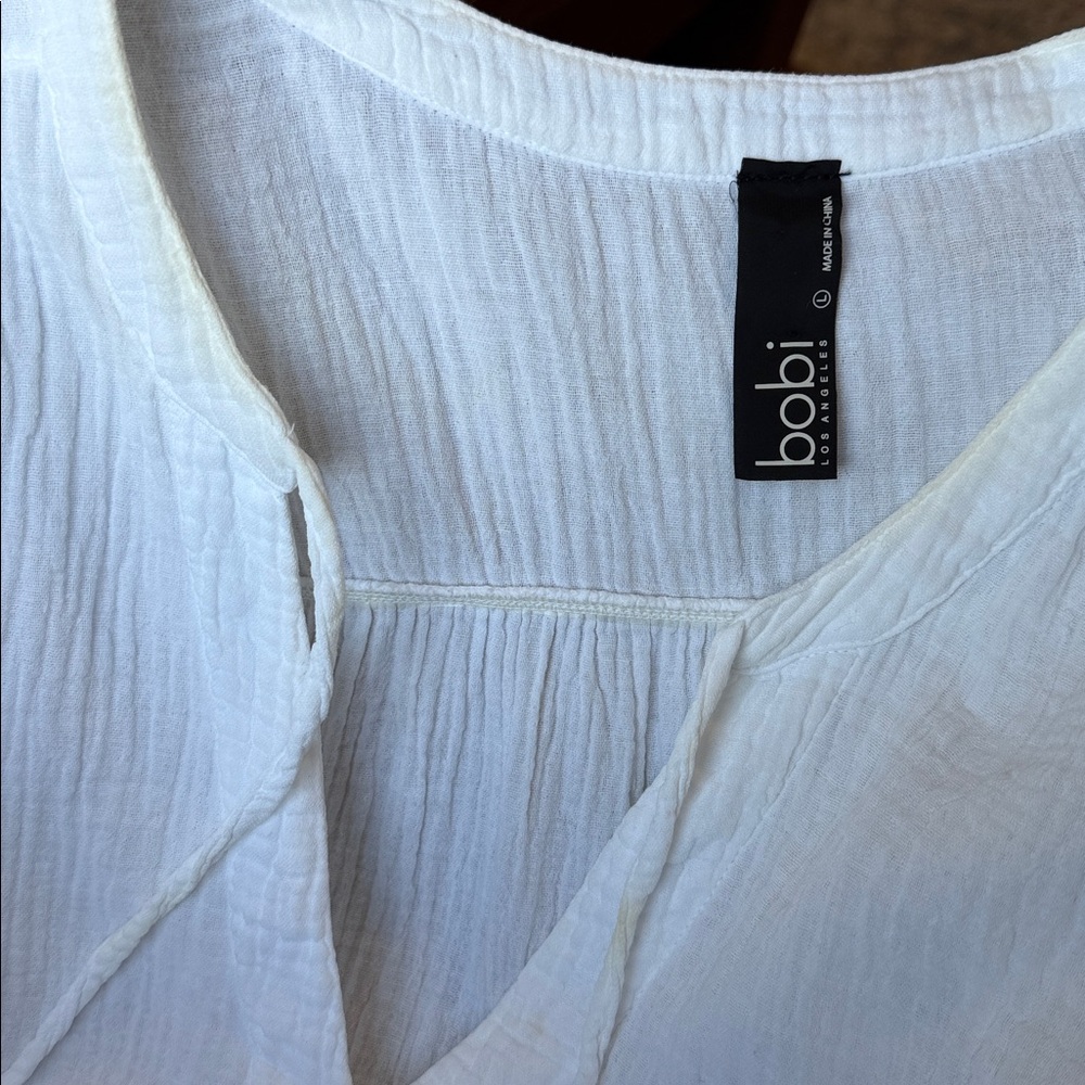 Bobi White Gauze V‑Neck Short Sleeve Tunic - Picture 6 of 6